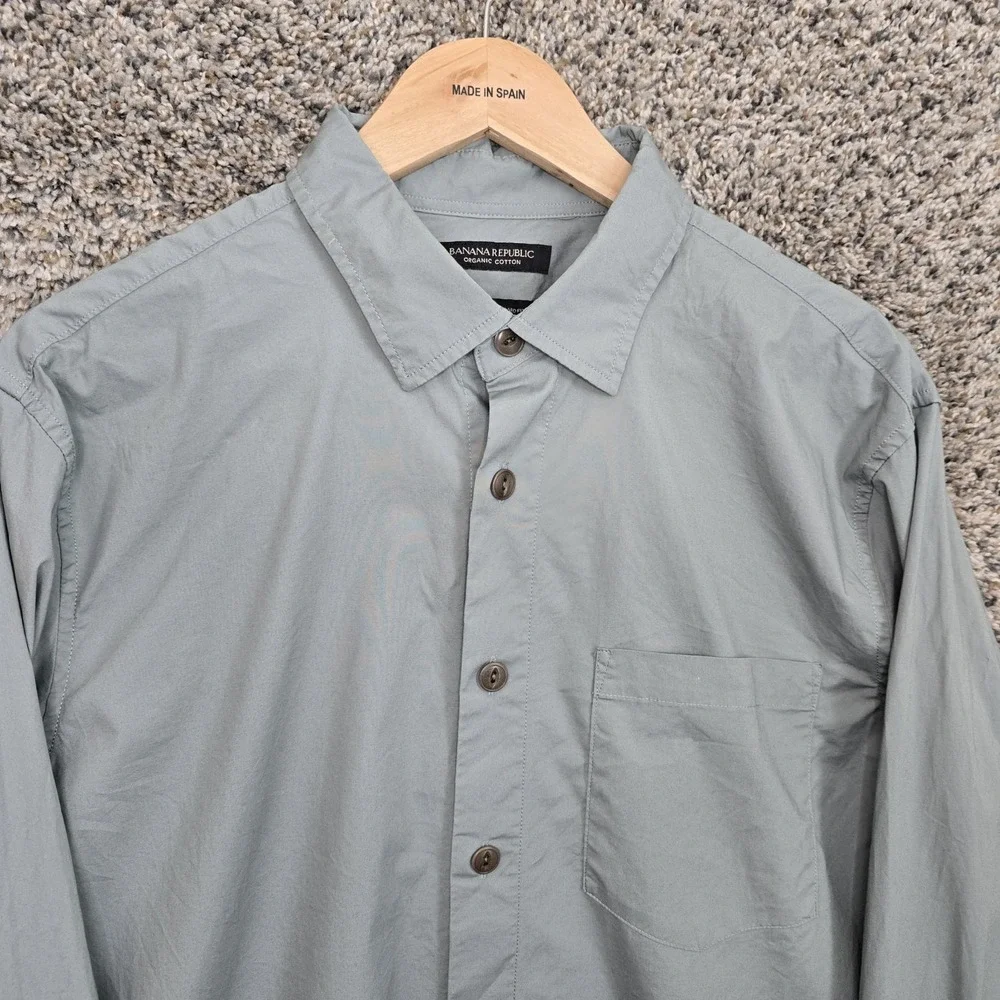 Banana Republic Shirt Mens Large Blue Gray Button Up Organic‎ Cotton Untucked